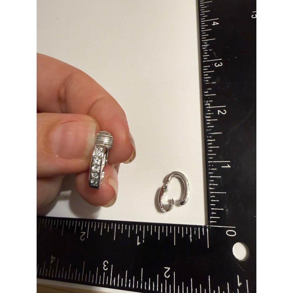 Silver Tone Crystal‎ Inset Clip On Hoop Earrings Clear Rhinestone C-Shape Hoops